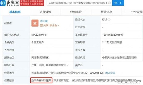 孟羽童疑似成立個人工作室，業(yè)務(wù)版圖拓展至內(nèi)容創(chuàng)作領(lǐng)域